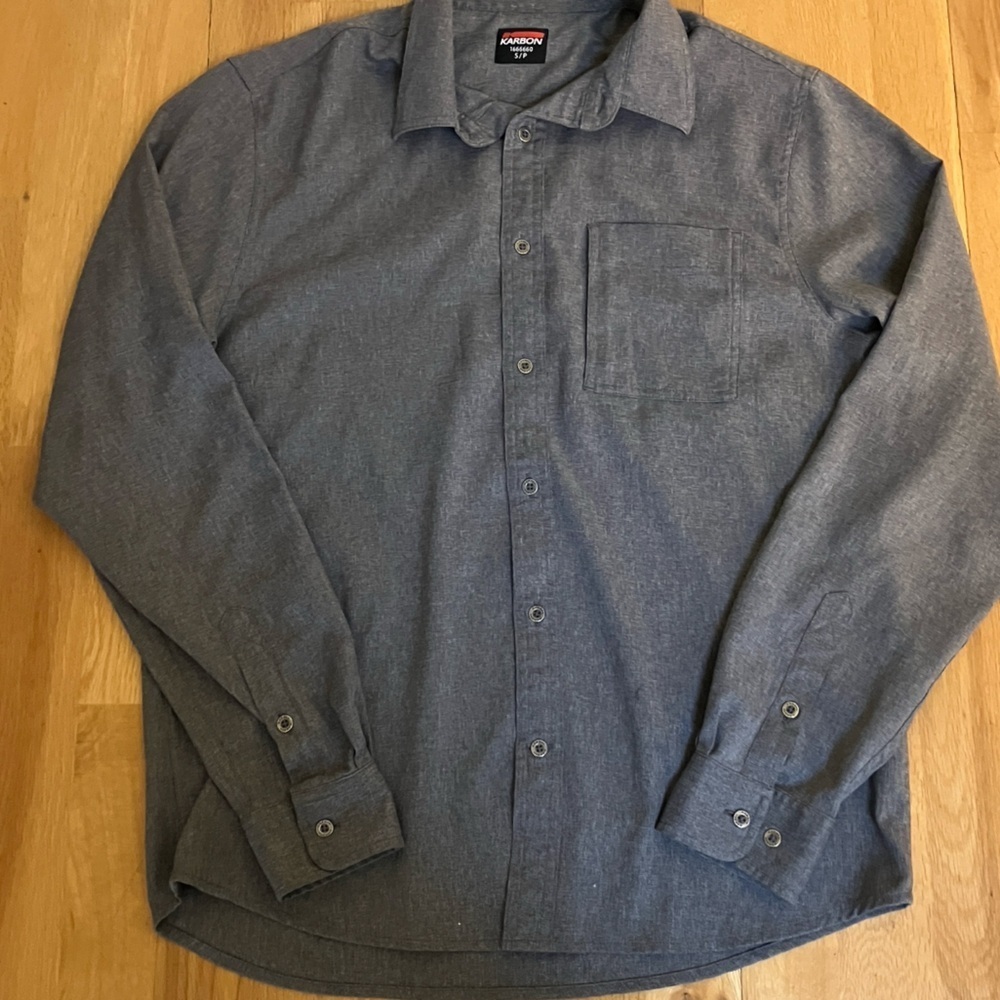 Karbon Gray Long Sleeve Button-Up Shirt Polyester Spandex Size Small